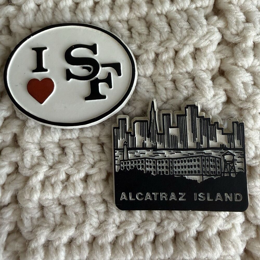 VTG San Francisco California Lot of 2 Souvenir Magnets Alcatraz Island Heart SF